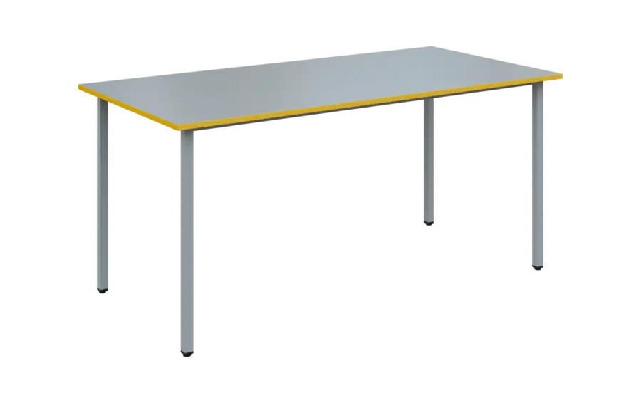 JSB 160N Jídelní stůl 1600 x 800 mm, deska šedá s hranou žlutá odio / podnož stříbrná